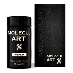 Integratore Moleculart X Premium in confezione moderna, simbolo di energia e vitalità naturale